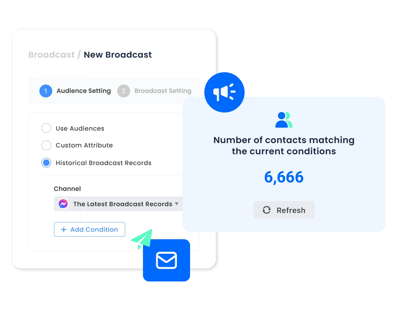 Send broadcast messages to the WhatsApp contacts who bind to the designated store.