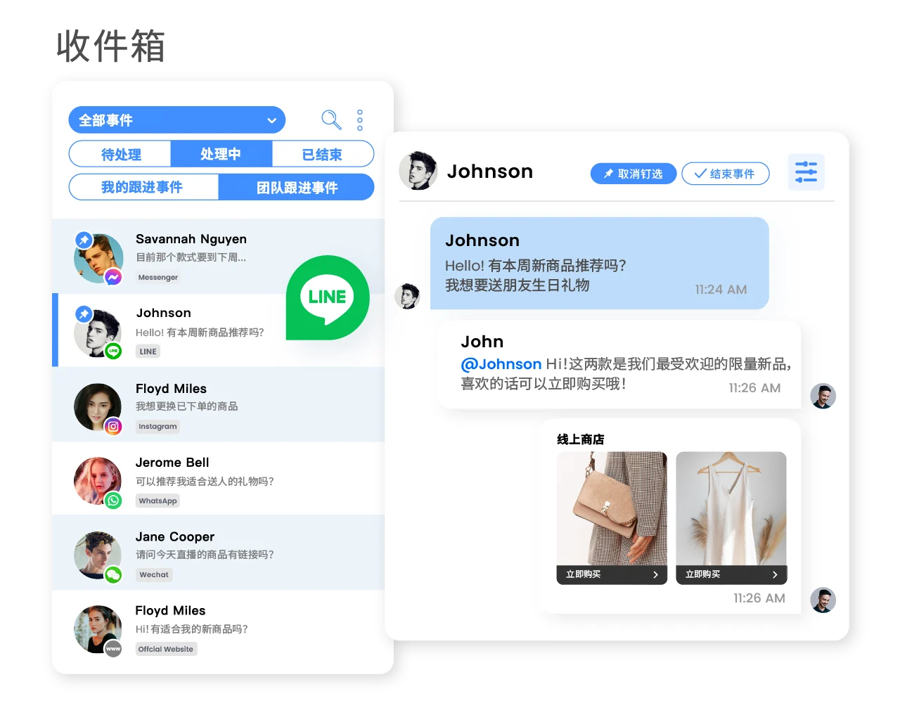 多人同时登入 LINE 操作，将对话进度分类