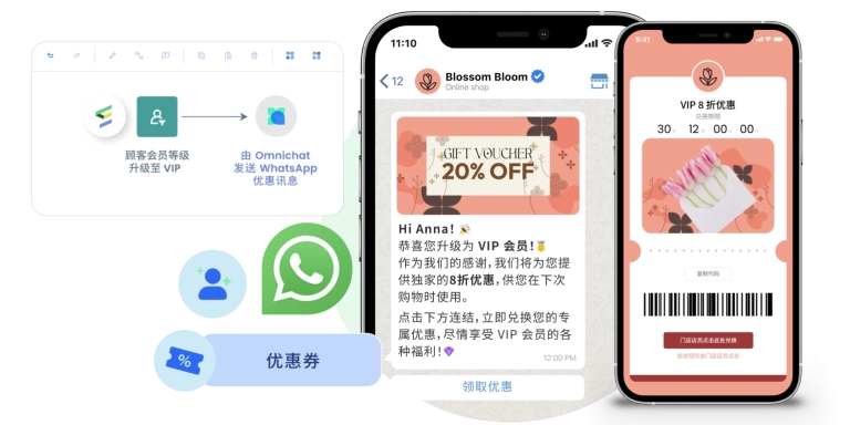 当客户达到 VIP 等级门槛时，自动通过 WhatsApp 发送特别优惠。