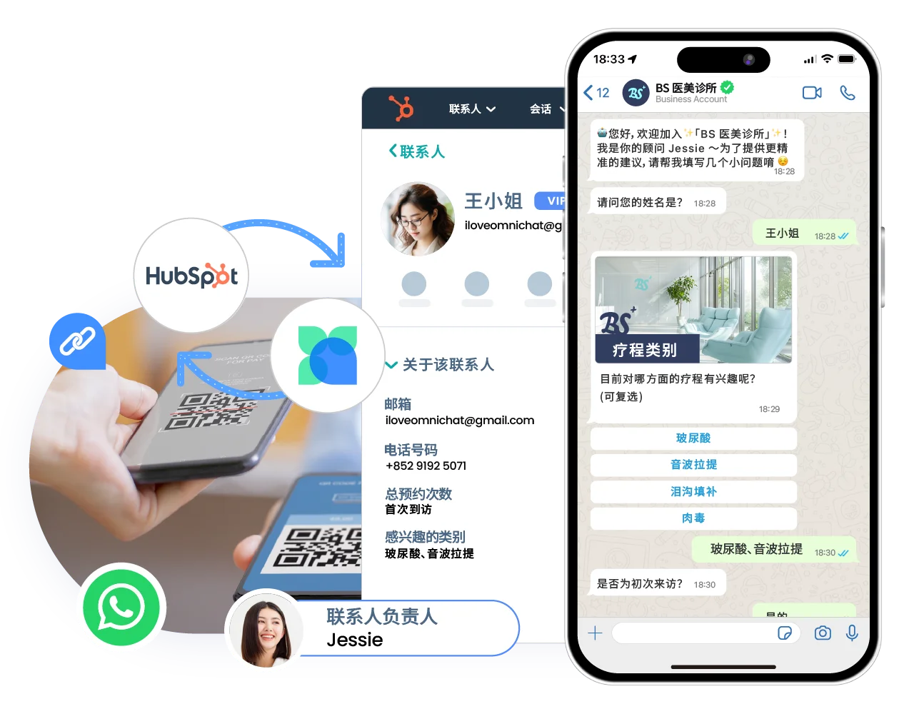 无论是从 HubSpot 导入联系人，还是通过 WhatsApp、LINE 新增联系人，其 Contact Owner 都会同步保持一致。