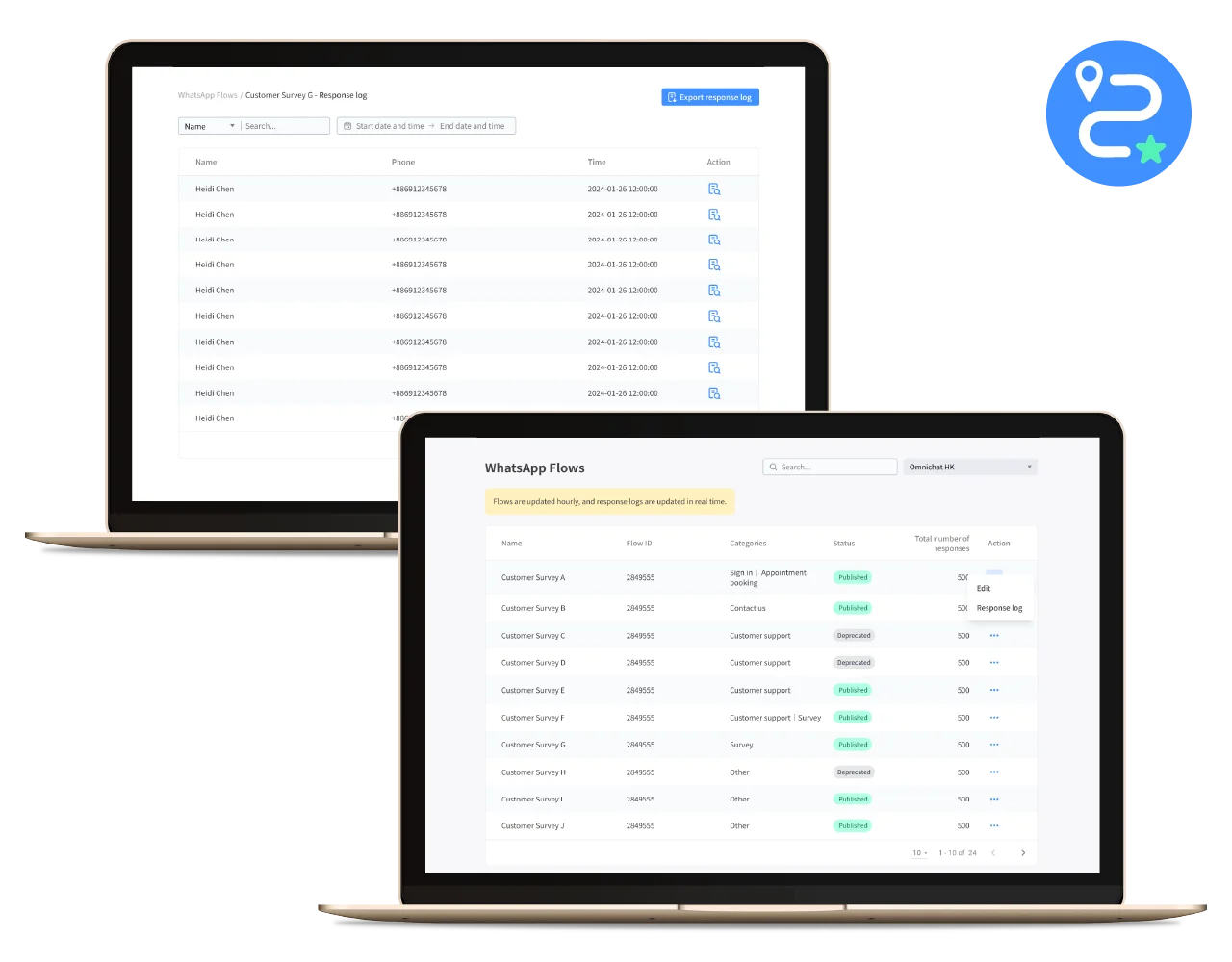 Access complete WhatsApp Flows data and status reports directly within the Omnichat platform.