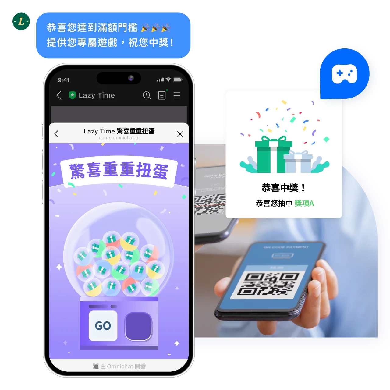 在門市展示遊戲資訊，吸引顧客加入LINE 玩遊戲，提升精準好友數。